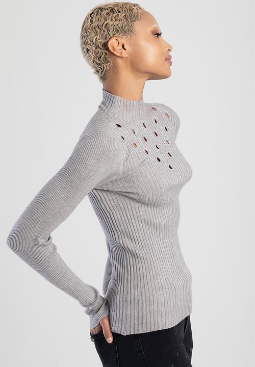 SISSY BOY - Holy Diamante Turtle Top - Grey Melange/ Silver