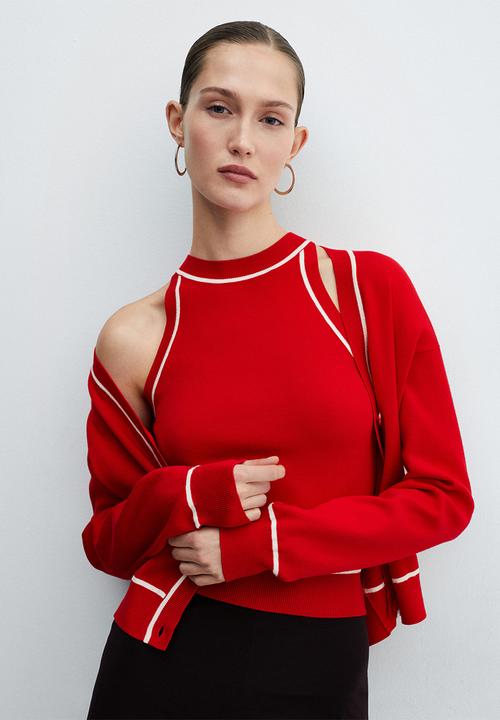 MANGO - Cardigan piping - red