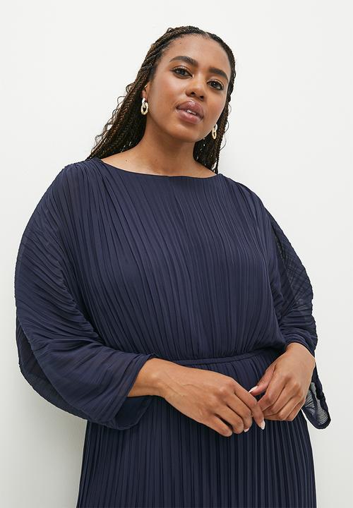 edit Plus - Plus slash neck pleated fit & flare dress - ink