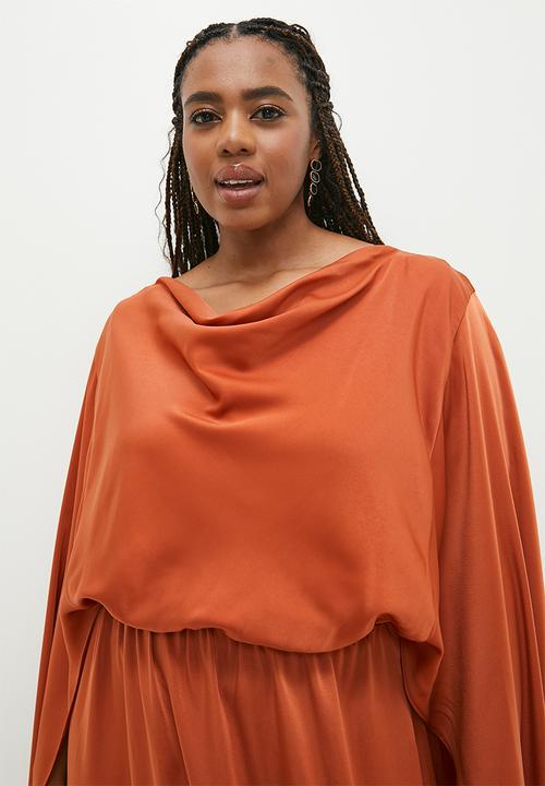 edit - Plus drape cape maxi dress - baked clay