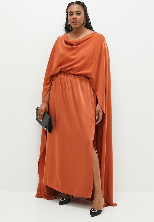 edit - Plus drape cape maxi dress - baked clay