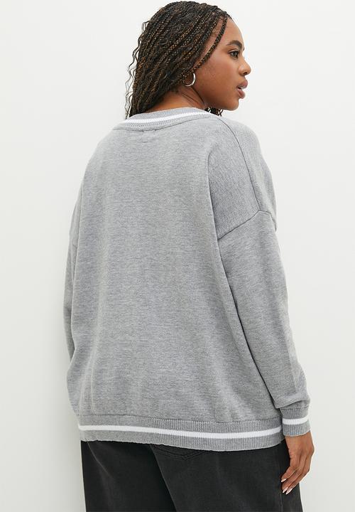 Cotton On - Plus Everfine V-Neck Pullover - Grey Shadow Marle