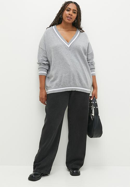 Cotton On - Plus Everfine V-Neck Pullover - Grey Shadow Marle