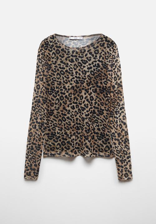 MANGO - T-shirt meshy - brown