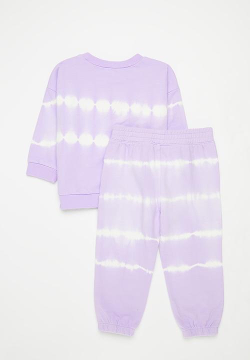 Cotton On - Bundle alma drop shoulder sweater & felix track - vintage lilac/linear tie dye
