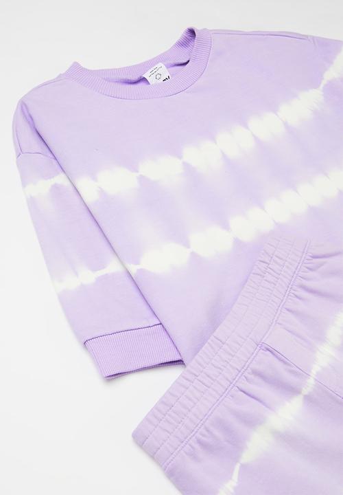 Cotton On - Bundle alma drop shoulder sweater & felix track - vintage lilac/linear tie dye