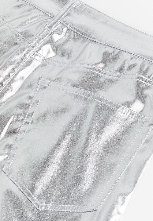 H&M - 90s straight coated trousers - silver-coloured