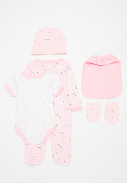 Pop Candy - 5 Piece romper set - pink & white