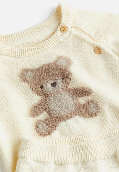 H&M - 2-piece knitted cotton set - light yellow/bear