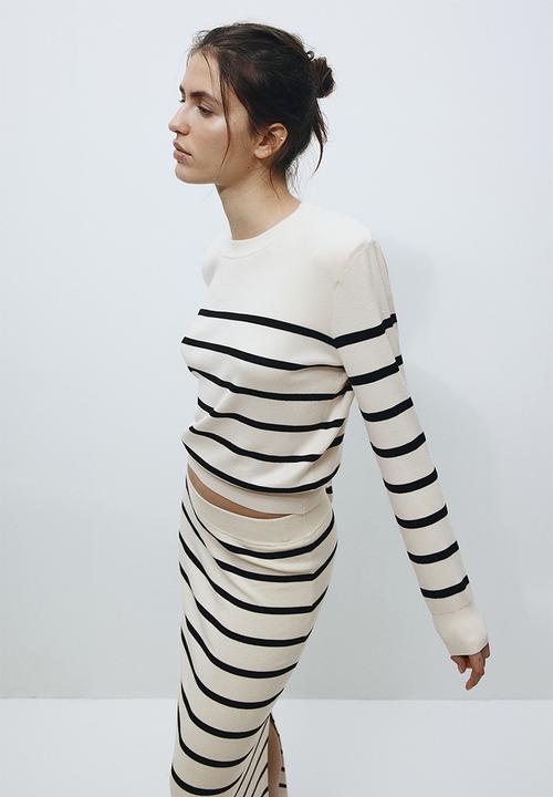 H&M - Shoulder-pad jumper - cream & black striped
