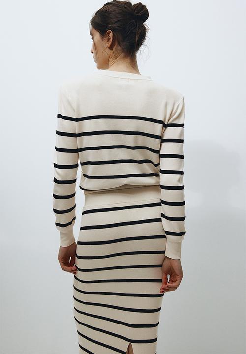 H&M - Shoulder-pad jumper - cream & black striped