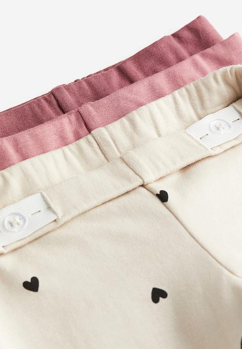 H&M - 3-Pack heavy jersey leggings - light beige & hearts