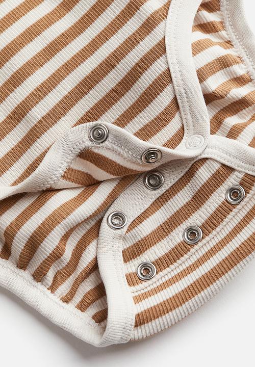 H&M - 2-Pack adjustable-fit long-sleeved bodysuits - beige & striped