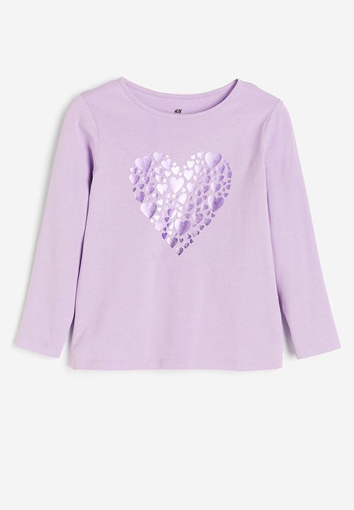 H&M - Printed jersey top - lilac & heart