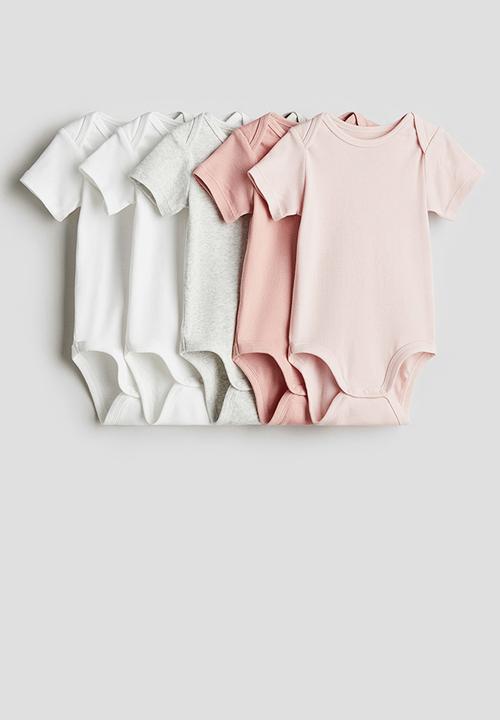 H&M - 5p ack cotton bodysuits - light pink & light grey marl 