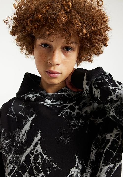 H&M - Patterned hoodie - black/marble-patterned