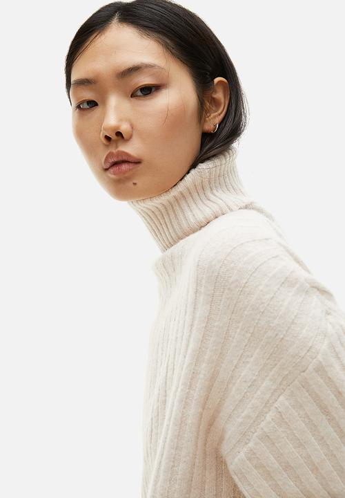 H&M - Rib-knit polo-neck jumper - light beige