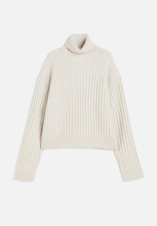 H&M - Rib-knit polo-neck jumper - light beige