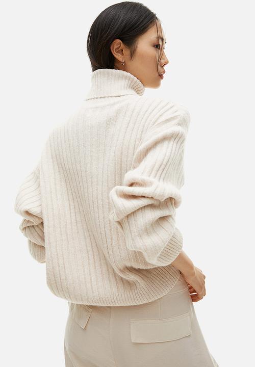 H&M - Rib-knit polo-neck jumper - light beige