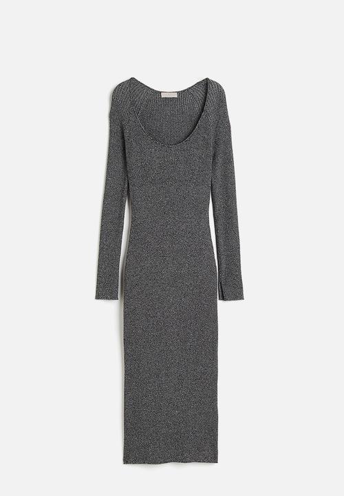 H&M - Rib-knit bodycon dress - black marl