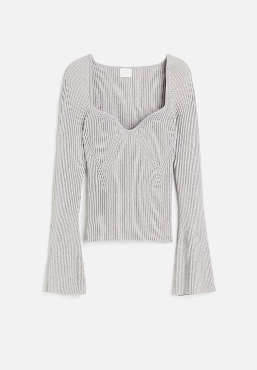 H&M - Rib-knit jumper - light grey & silver-coloured