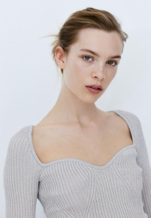 H&M - Rib-knit jumper - light grey & silver-coloured