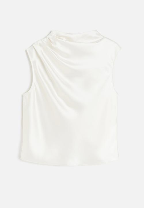 H&M - Draped satin blouse - white