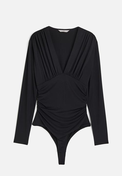H&M - Draped v-neck thong body - black