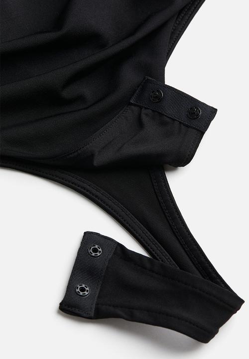 H&M - Draped v-neck thong body - black