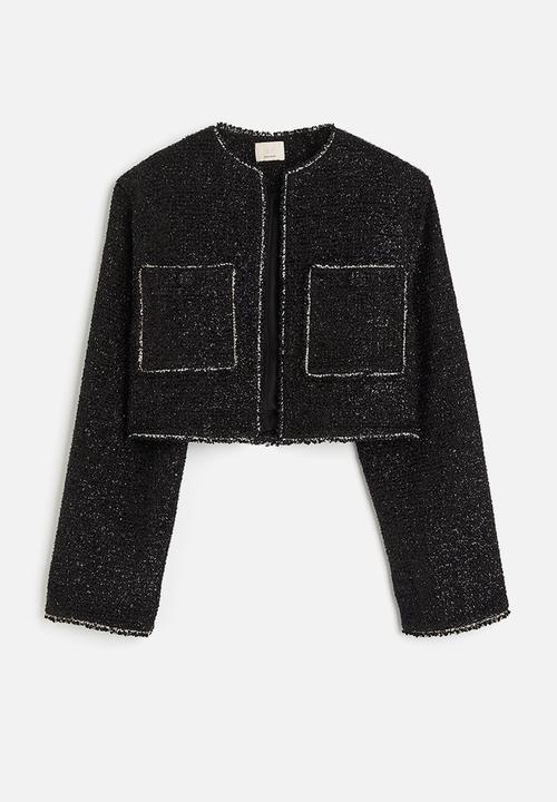 H&M - Shimmering wool-blend bouclé blazer - black