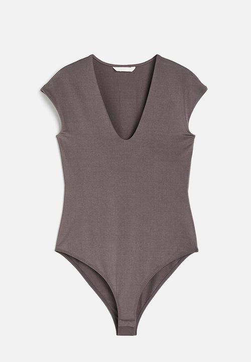 H&M - Cap-sleeved jersey body - grey