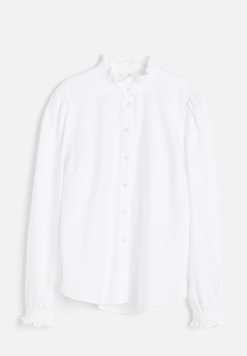 H&M - Frill-trimmed oxford blouse - white