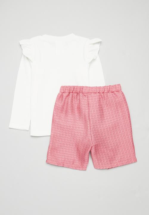 Pop Candy - Frilled top & skirt set - pink & white