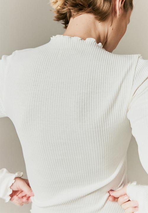 H&M - Overlock-detail ribbed top - white