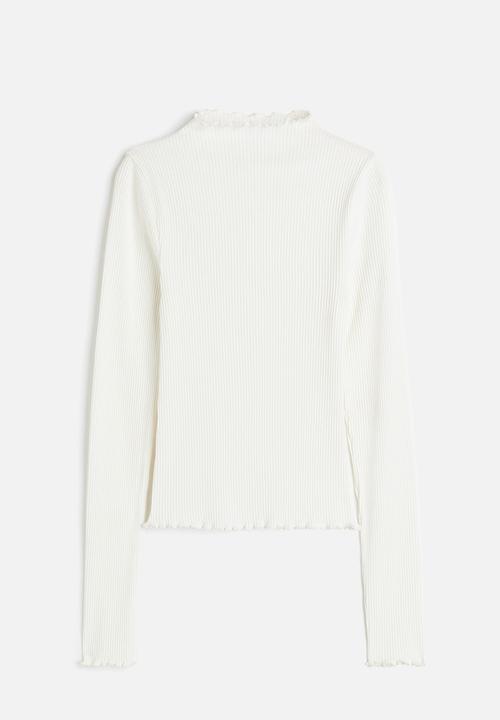H&M - Overlock-detail ribbed top - white