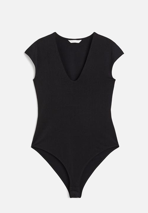 H&M - Cap-sleeved jersey body - black
