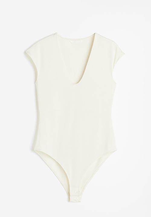 H&M - Cap-sleeved jersey body - cream