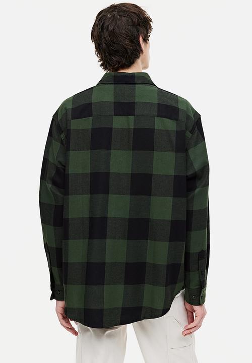 H&M - Relaxed fit flannel shirt - dark green/checked