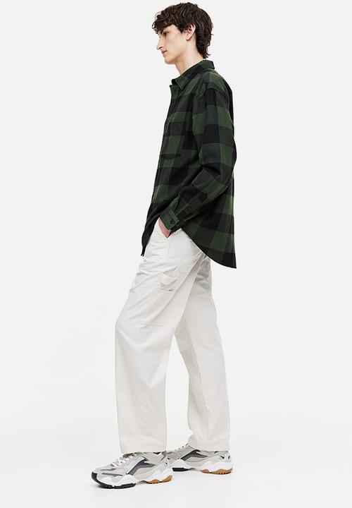 H&M - Relaxed fit flannel shirt - dark green/checked