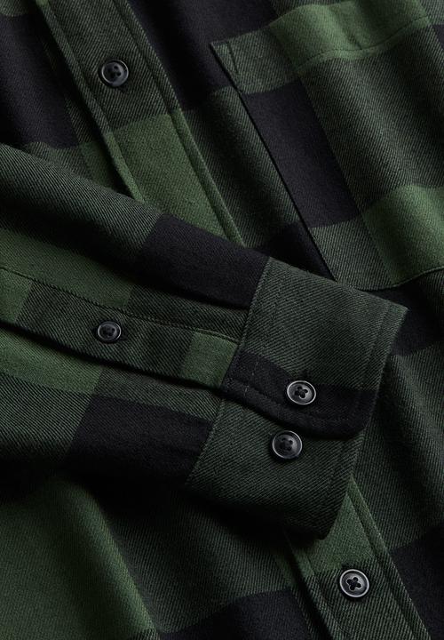H&M - Relaxed fit flannel shirt - dark green/checked