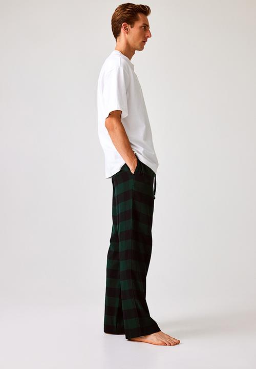 H&M - Relaxed fit pyjama bottoms - dark green/checked