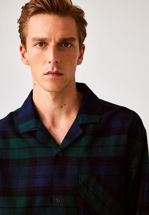 H&M - Regular fit flannel pyjamas - dark green/checked