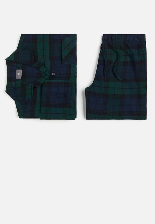 H&M - Regular fit flannel pyjamas - dark green/checked