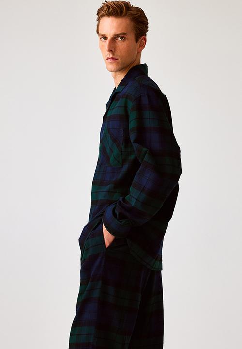 H&M - Regular fit flannel pyjamas - dark green/checked