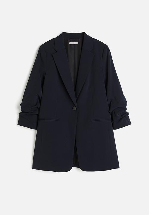 H&M - Gathered-sleeve jacket - navy blue
