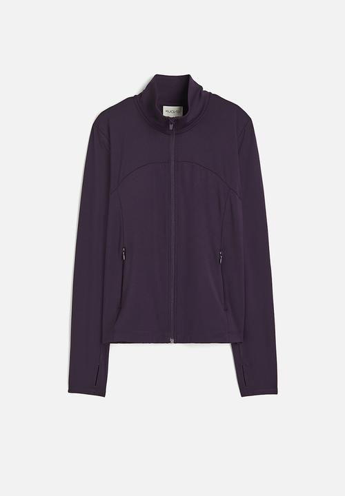 H&M - Softmove™ zip-through sports top - dark plum 
