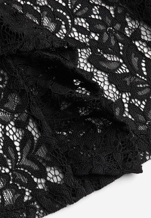 H&M - Frill-trimmed puff-sleeved lace top - black