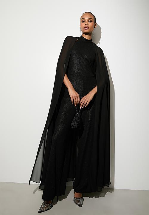 VELVET - Sequin sheer cape jumpsuit - black