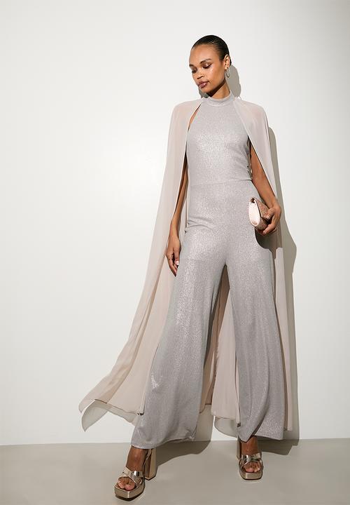 VELVET - Sequin sheer cape jumpsuit - light grey