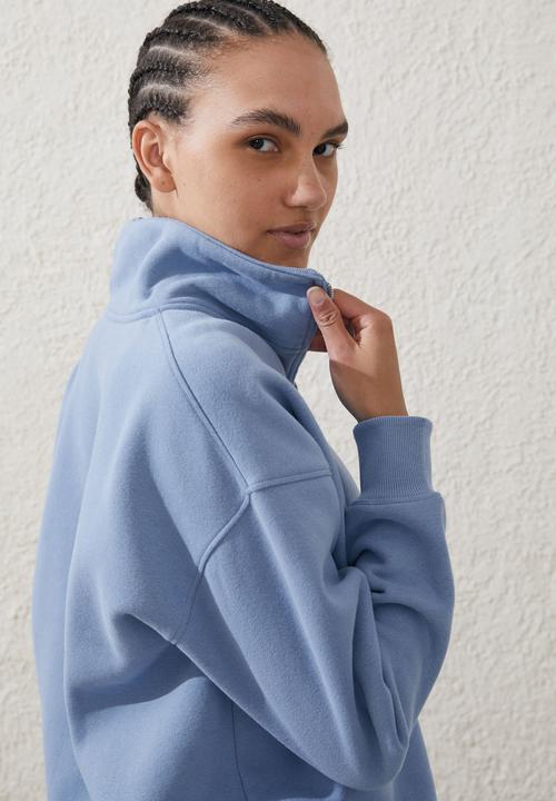 Cotton On - Plush Essential Half Zip Jumper - Forever Blue